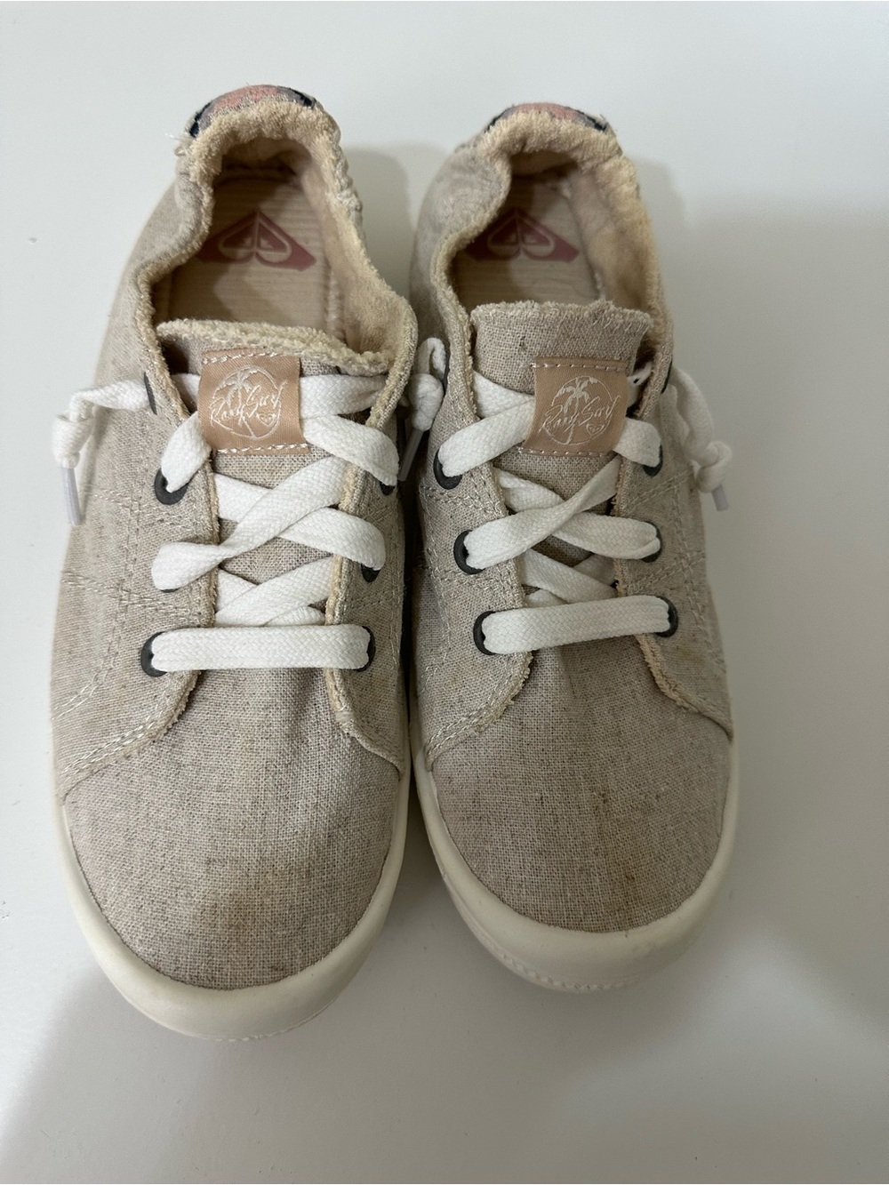 Roxy Beige Canvas Sneakers with White Laces